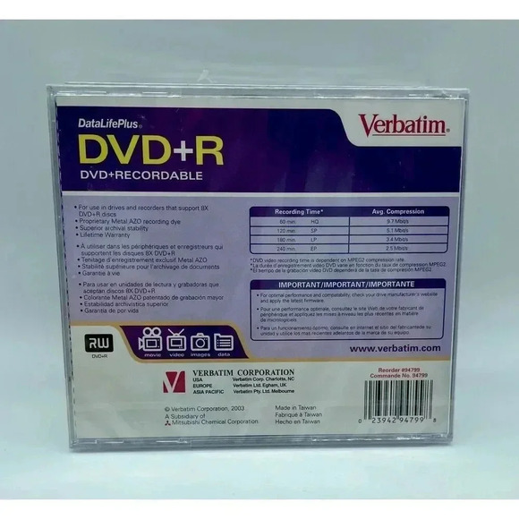 Verbatim DVR+R Recordable 4.7GB 8X-Speed Lot Of 4 Brand New Sealed See Notes - Picture 2 of 3